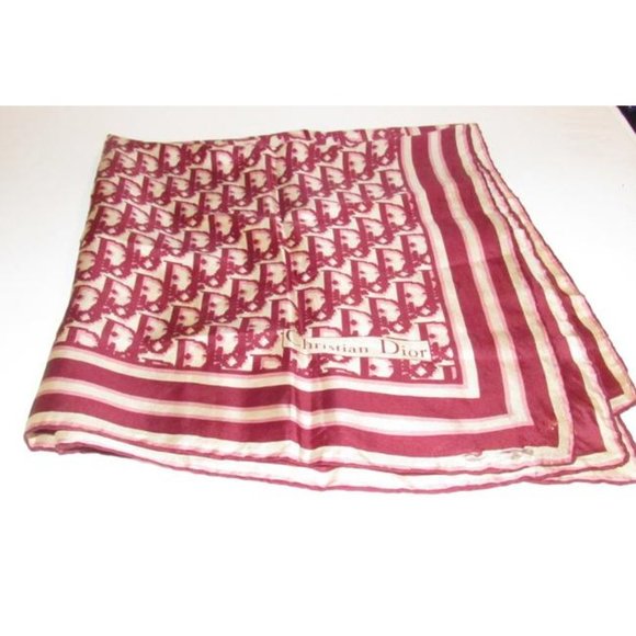 Dior Burgundy Pink Trotter Print Logo Silk Scarf - Picture 2 of 12